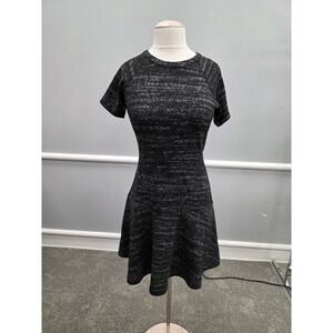 LOFT Ann Taylor Black Grey Space Dye Fit Flare Dress Short Sleeve Size 2
